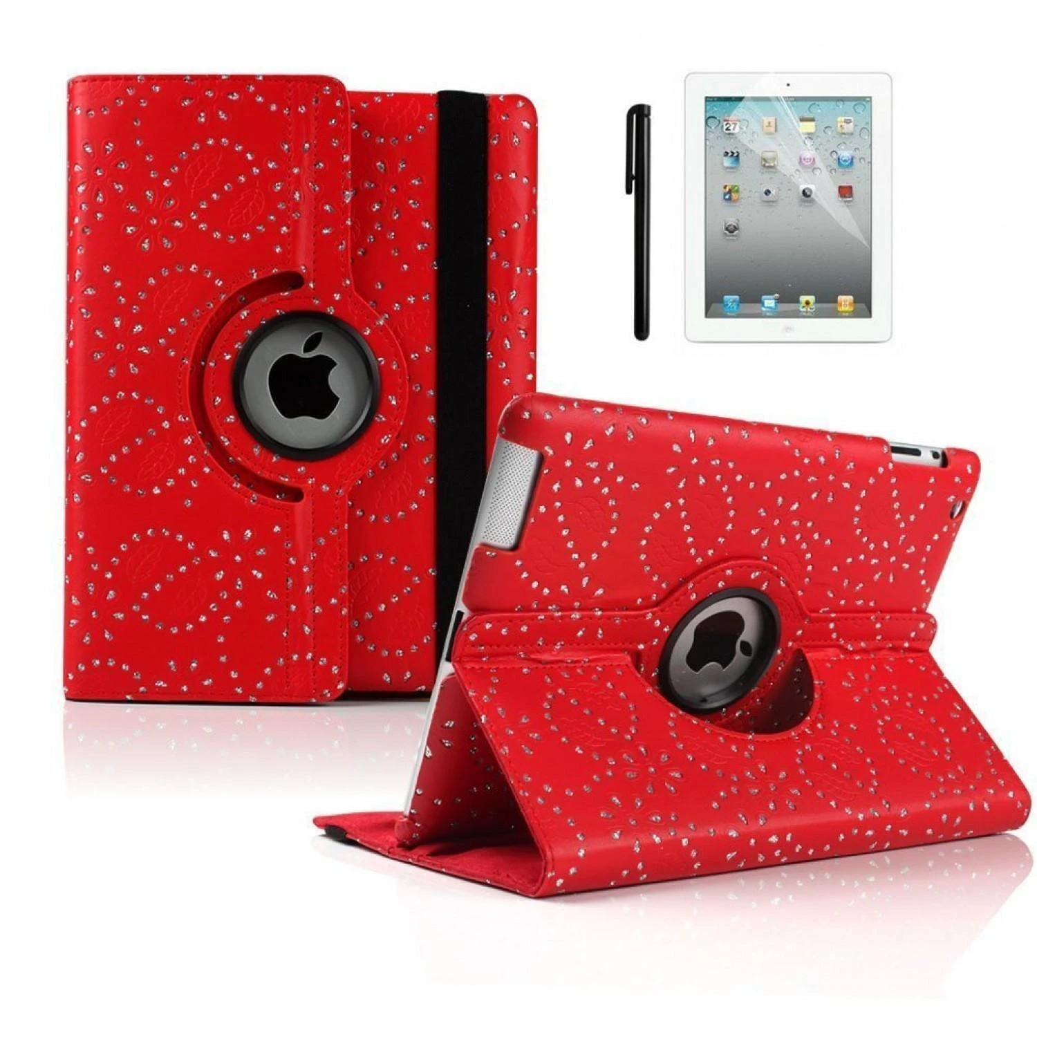 SAMSUNG TAB A T550 9.7 INCH GLITTER ROTATING CASE RED